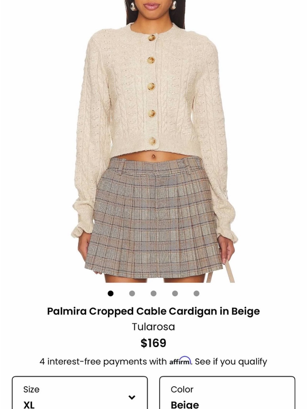 Tularosa Cropped Cable Knit Cardigan with Gold Buttons - Beige
